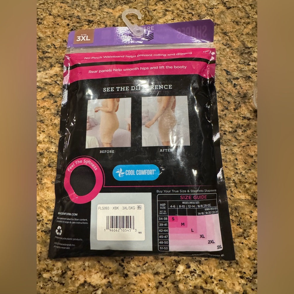 Maidenform Flexees Shapes 3XL Black Cool Comfort Booty Lift Shorty Shapewear - Picture 2 of 2